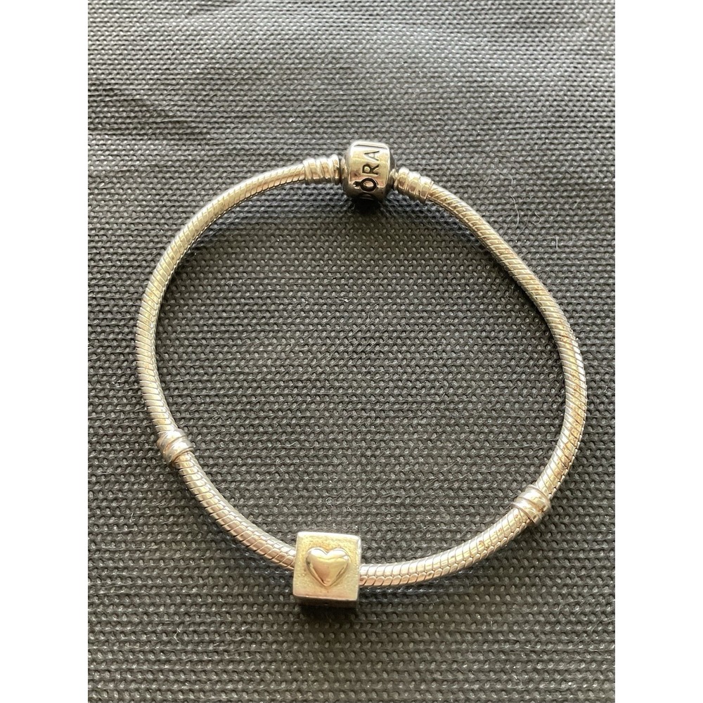 ALE 925 Sterling Silver Pandora Snake Chain Bracelet I Love You Charm Gold Heart